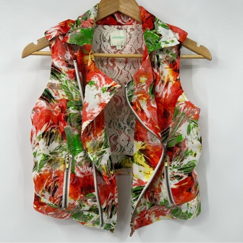 Chord Lace Floral Jacket Vest‎ Full Zipper Pockets Size Medium